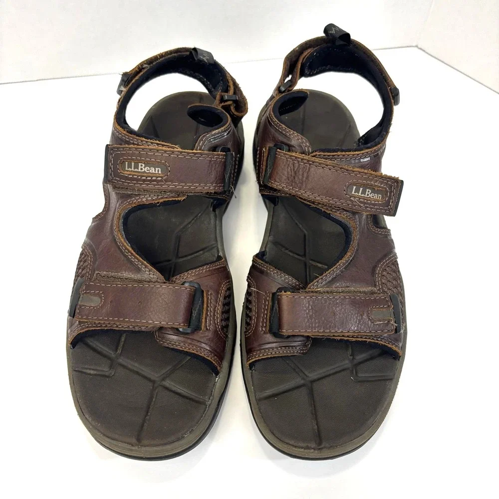 L.L.Bean Leather Hiking Sandals Mens Size 11 M Brown Hook Loop Comfort Shoes